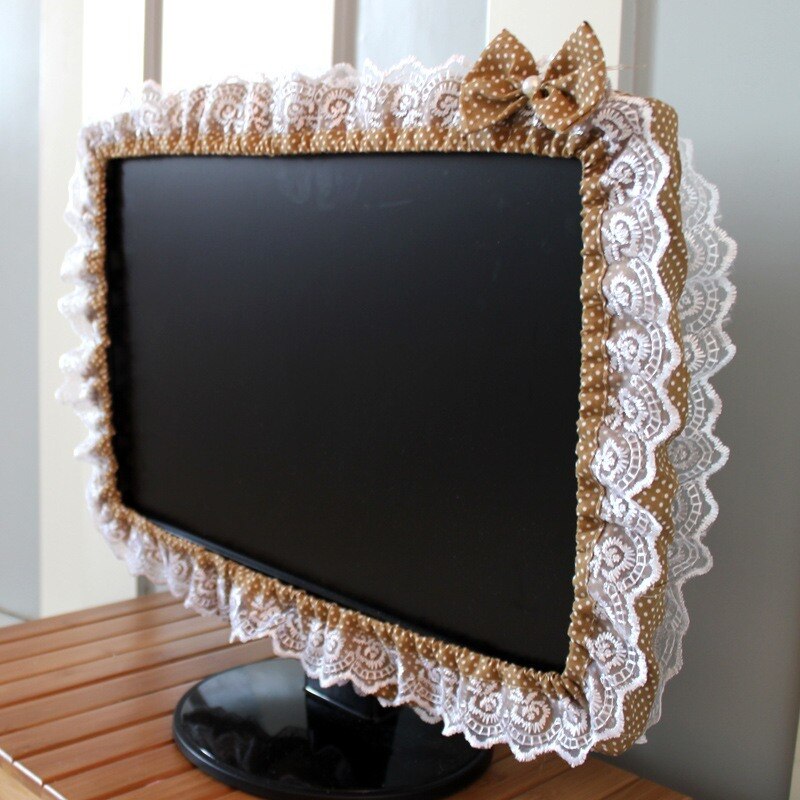 Funda de tela de encaje para ordenador, cubierta antipolvo para pantalla de Monitor de TV, lazo con bolsa elástica para bolígrafo,
