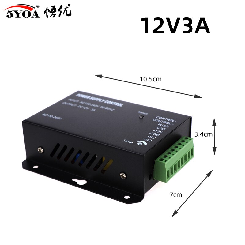 Access Control Power Supplier Transformer DC 12V 3A Door system Switch AC 110~240V Delay time max 15s Control: Black 3A