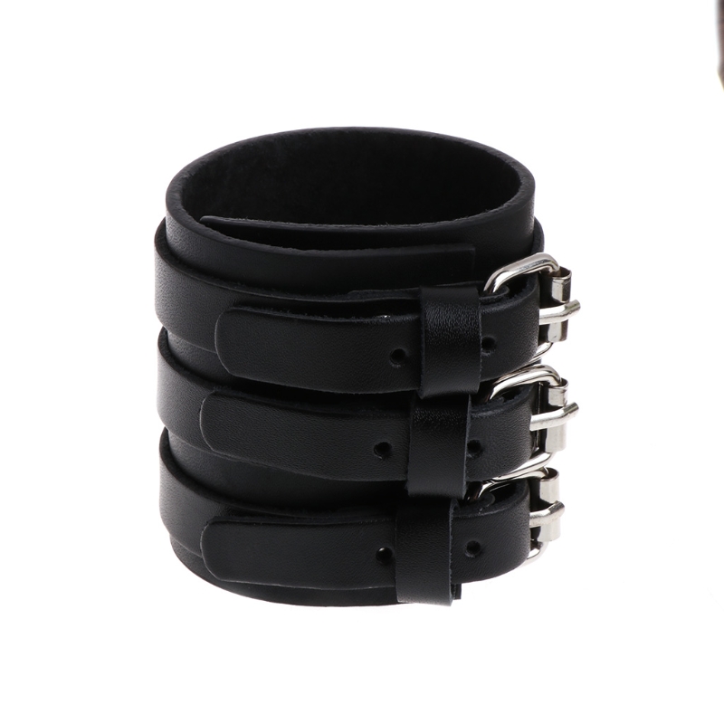 1Pc Faux Leather Hand Bone Rivets Wide Buckle Wristband Bracelet Punk Rock: Default Title