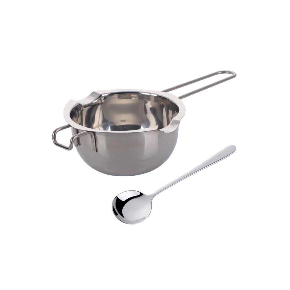 Stainless Steel Chocolate Melting Pot For Candy Candle Making Long Handle Wax Butter Heating Melting Bowl Dessert Baking Tools: Silver With Spoon