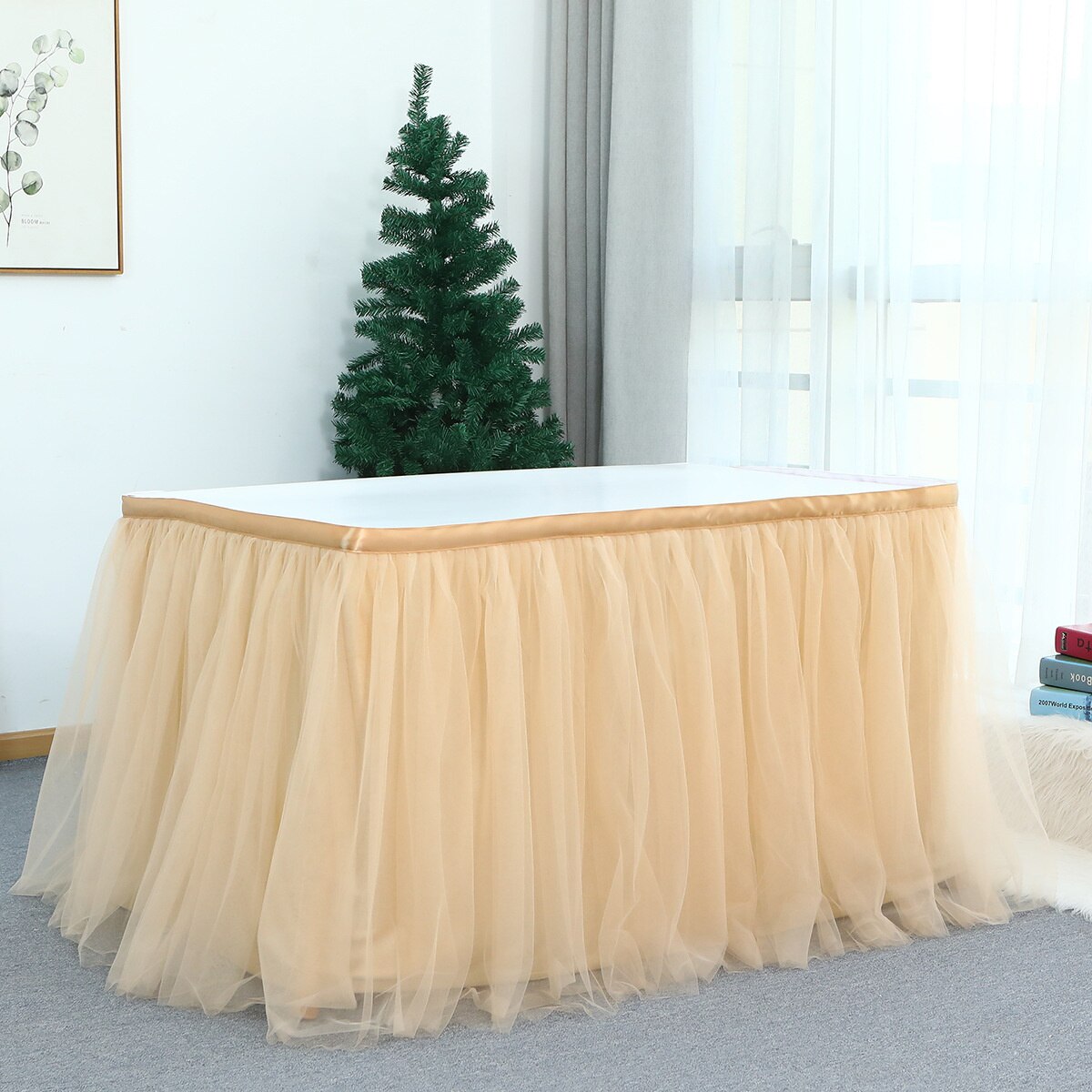Tutu Tulle Table Skirt Tableware Lace Cover Baby Shower Home Decor Table Skirting Birthday Party decor Wedding table petticoat: Champagne