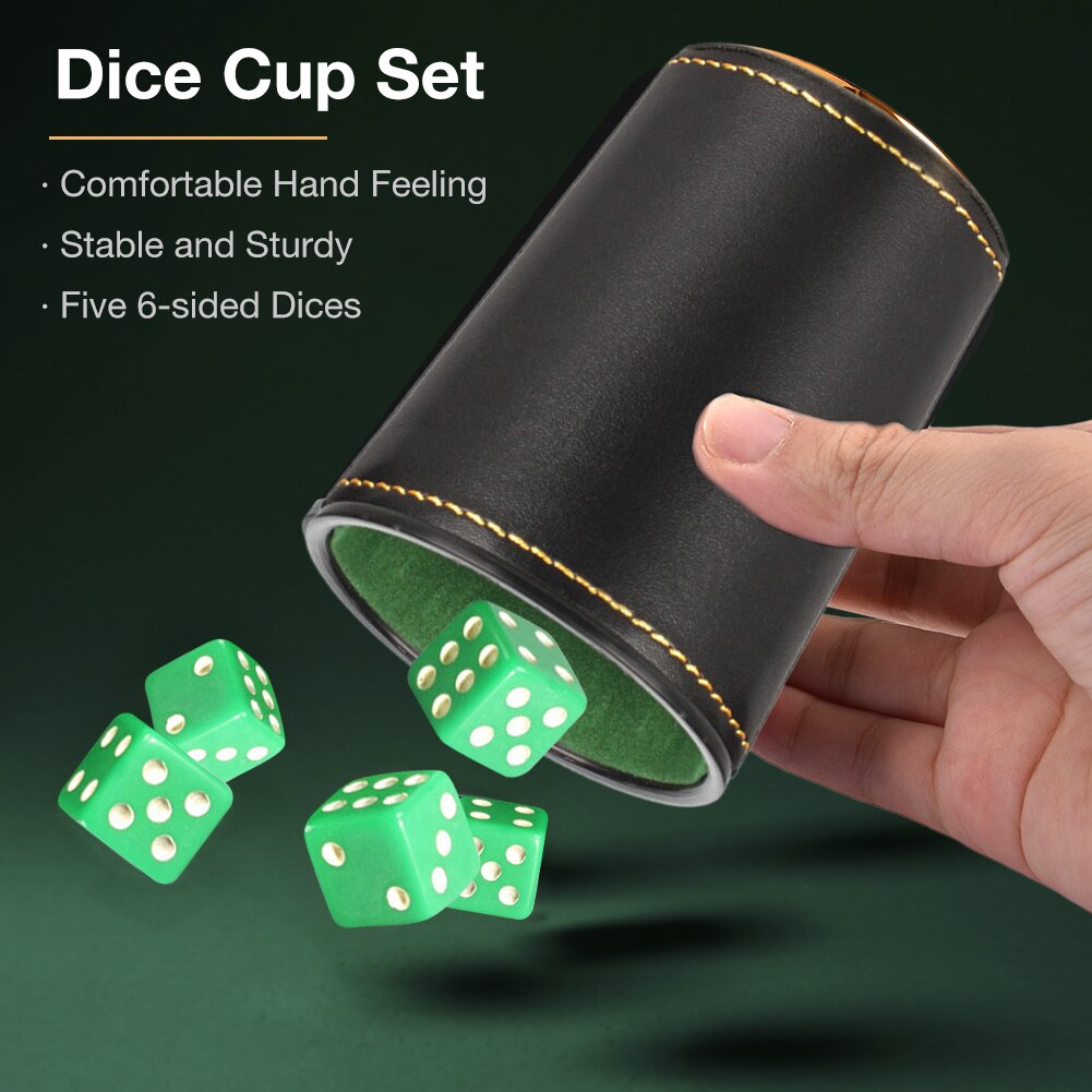 Dice Cup Set With 5 Dices PU Leather Stable Sturdy Comfortable Bar KTV Entertainment Dice Cup For Family Gatherings Party Game