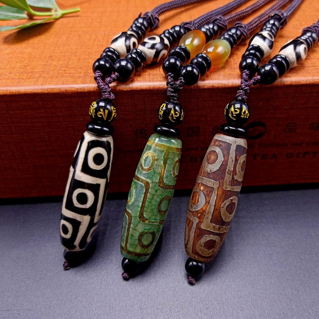 Nine Eye Tibet Dzi Pendant Choker Nacklace Natural Stone Materials Fashionable Style Tibet Heaven Bead Bring Good Luck