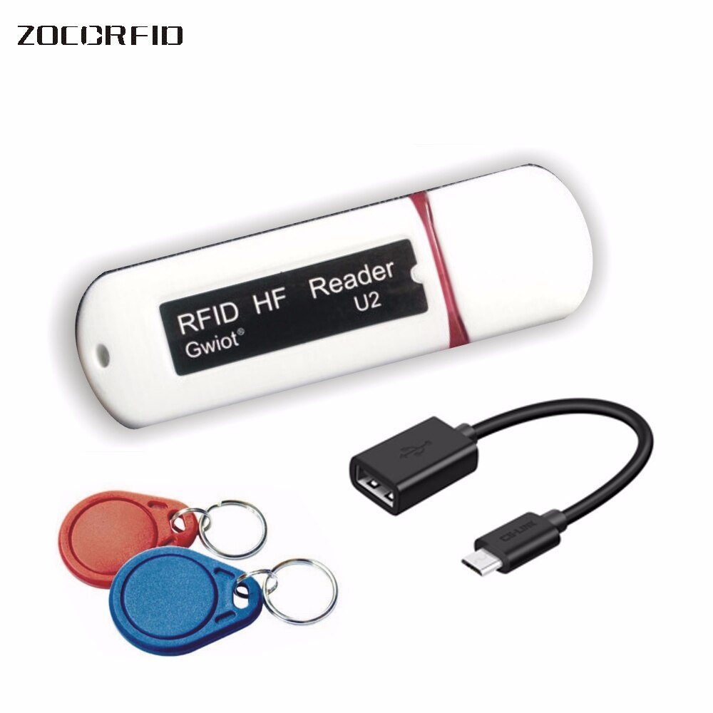 Mini usb nfc-lezer 13.56 mhz ic contactloze proximity smartcardlezer ondersteunt windows/android/i-paid +2 stuks kaarten