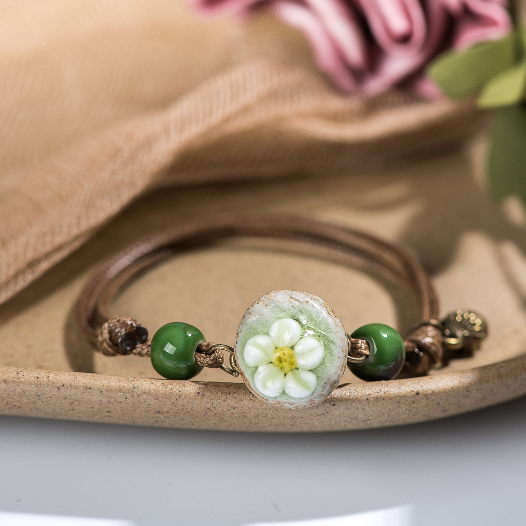 Forest Series Plant hand-kneaded Ceramic Adjustable DIY Bracelet For Women Jewelry #CZ501