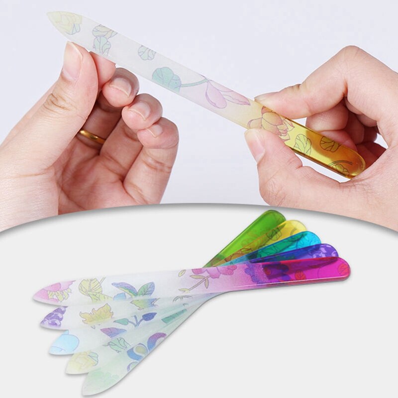 1 st Stempelen Bloem Glas Nagelvijl Buffer 14 cm Manicure Nail Art Praktijk Tool Willekeurige Patroon