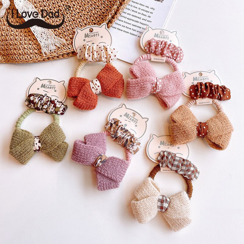 2 unids/lote de pinzas para el pelo con lazo de punto para niña, lazos elásticos para el pelo, horquillas, accesorios para el cabello para bebé
