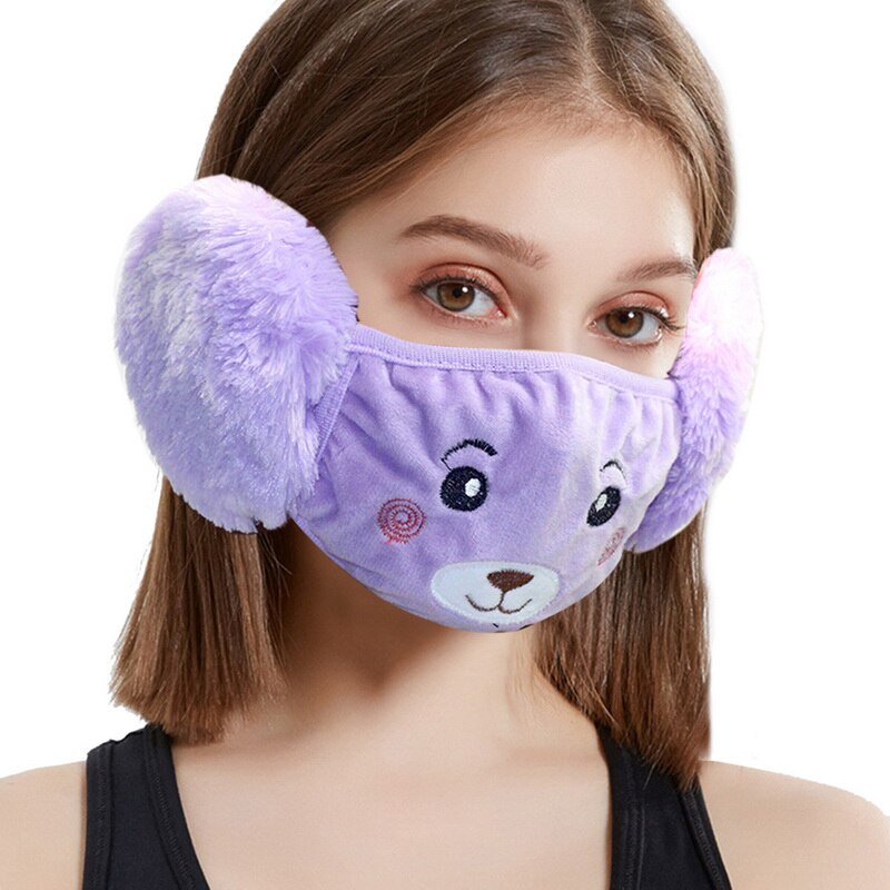 Winter kinderen oorkappen masker fluweel cartoon jongens meisjes oorkap masker student warme oorkap wikkelband oorwarmer oorlapje voor buiten: Paars
