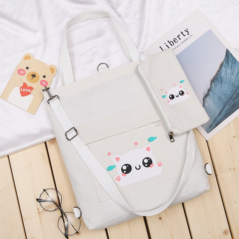 Purafay, bolso de lona para mujer, bolso de algodón, bolso de compras reutilizable ecológico, bolso de compras, bolso de tela, mochila de Estudiante: Blanco