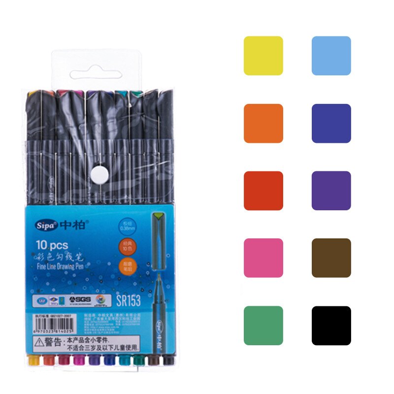 10 Pcs/Set Sipa Micron Color Pen Fine Line Drawing Pens 0.38mm Manga Cartoon Coloration Stationery School Art Supplies