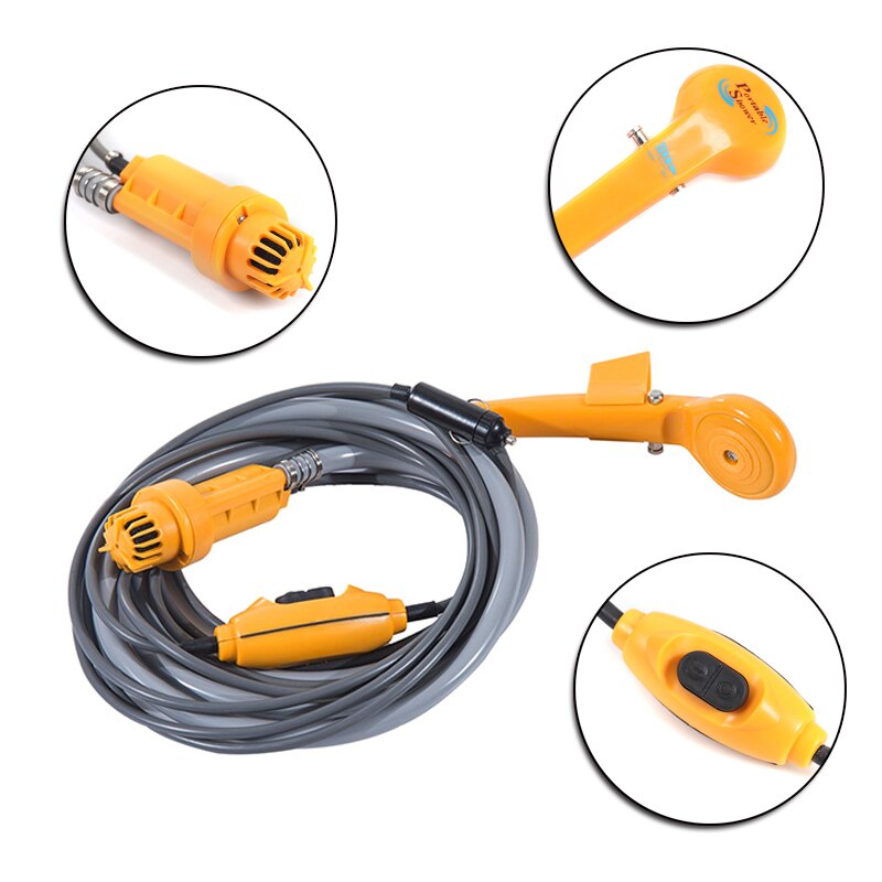 Kit de ducha portátil para coche eléctrico, accesorio para caravana, Camping, senderismo, viaje, al aire libre, gancho, 12V