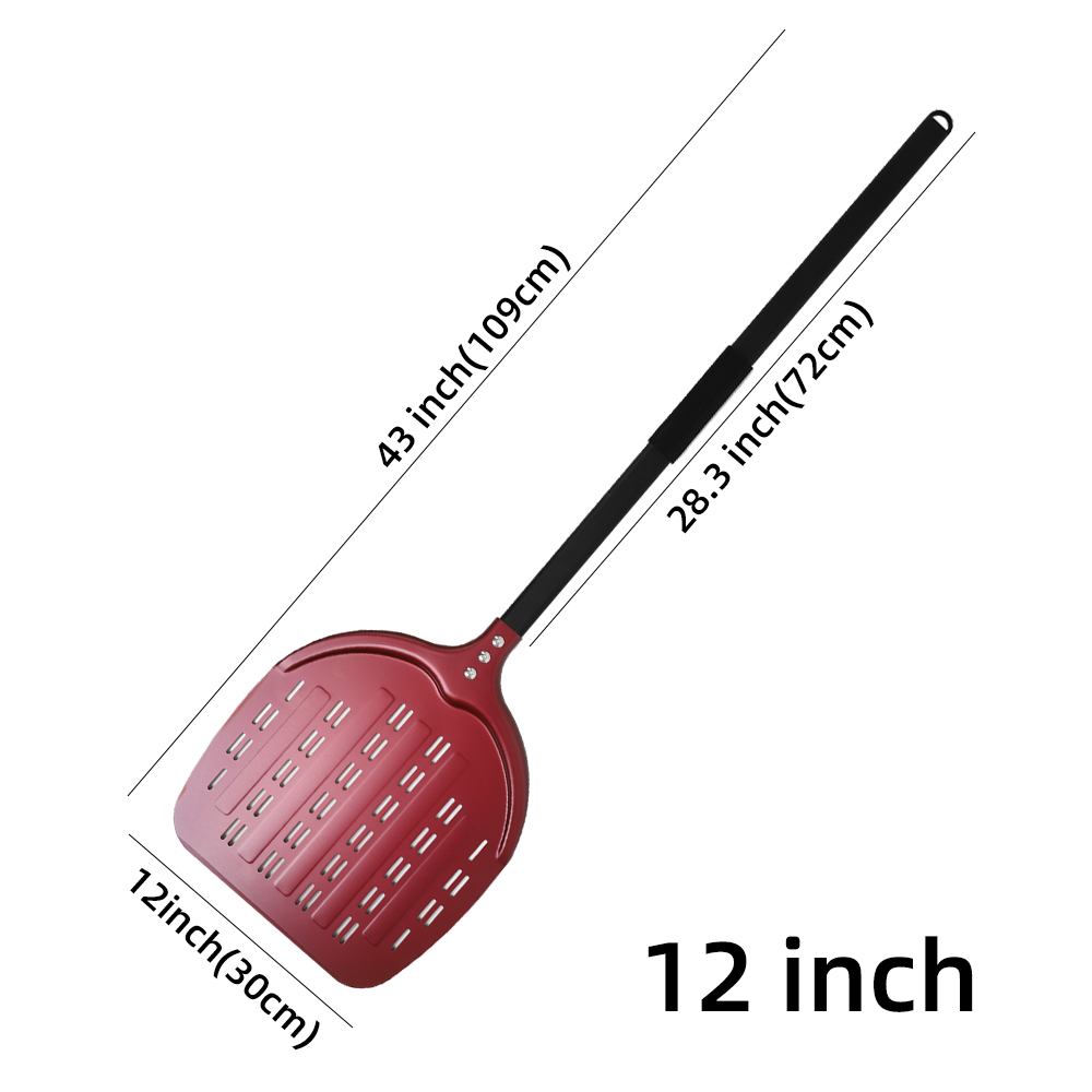 12 13 14 Inch Pizza Schil Lange Steel Draaien Aluminium Pizza Turner Anti-aanbak Bakken Tool Geperforeerde Peddel Keuken accessoire: Bruin