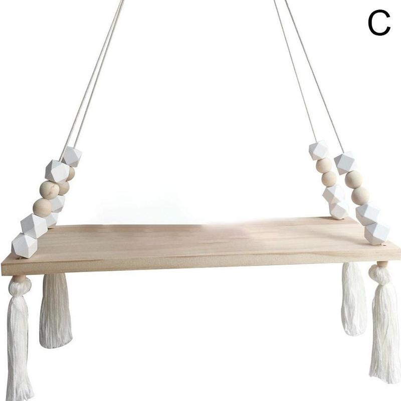 Nordic Stijl Opslag Display Plank Houten Plank Muur Opknoping Ornamenten Kwastje Kralen Hanger Voor Kinderkamer Decoratie Foto Props: C
