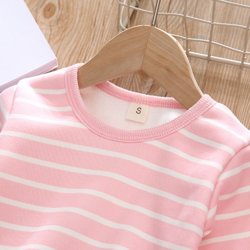 Autumn Baby Kids Girls Boys Thicken Long Sleeve Striped Print Blouse+Pants Pajamas Sleepwear Set