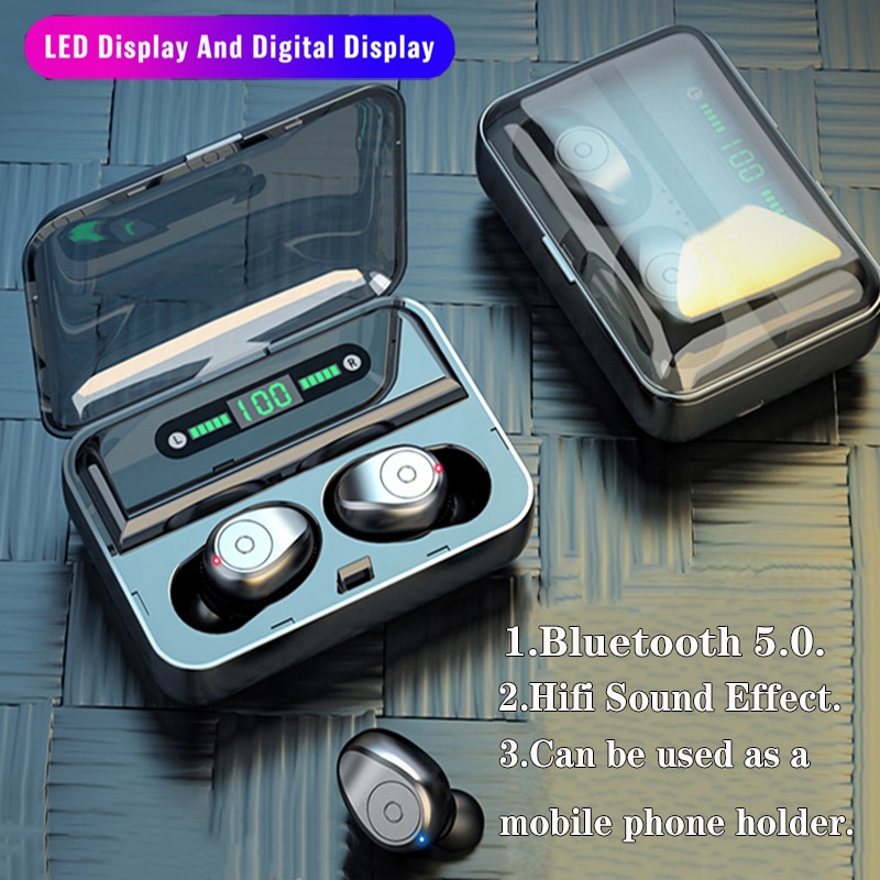 Écouteurs sans fil bluetooth casque gamer aides auditives affichage de LED mains libres dans l'oreille casque avec microphone pour smartphone