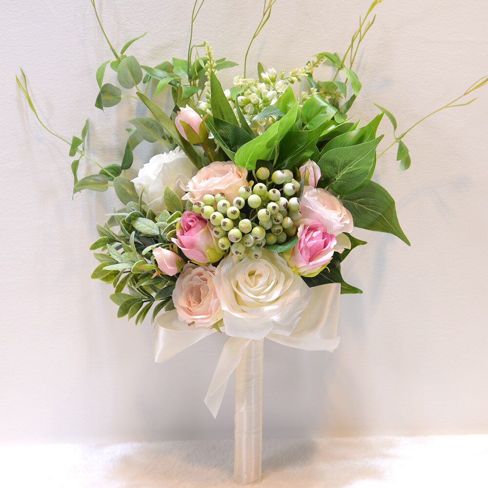 Kyunovia Beautiful Wedding Flowers Green leaves Eucalyptus bouquet Bridesmaid Bouquets Bridal Flower Blush Wedding Bouquet D133