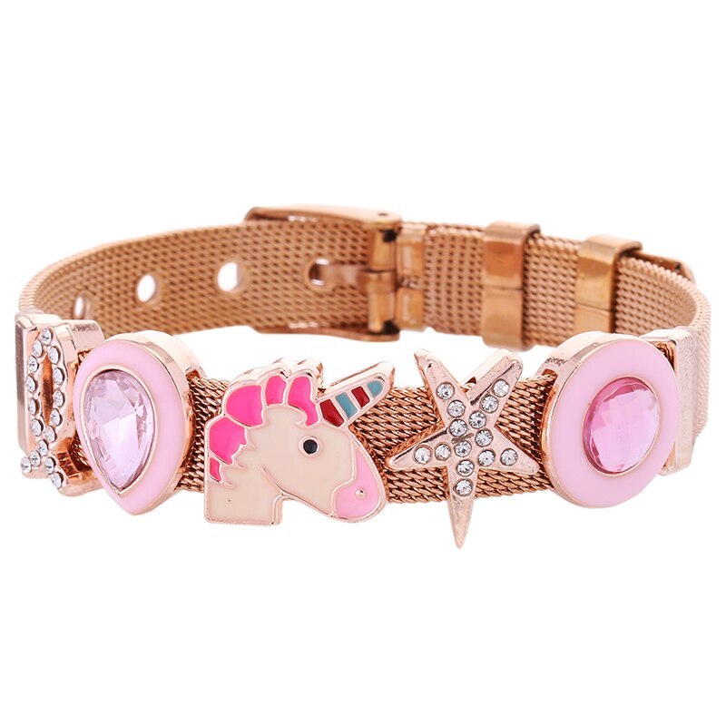 Dubbele kleur roestvrijstalen mesh armband diy eenhoorn bedel voor vrouwen heren armband sieraden verjaardag direct: Bxg 20424-8