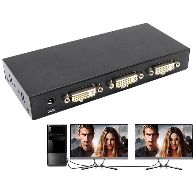 Active DVI Splitter 1X2 out box DVI splitter dual monitor DVI 1 in 2 out 1080P for PC laptop projector