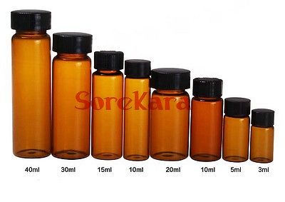 5pcs 20ml Brown Glass Seal Bottle Reagent Bottle Sample Vials Plastic Lid Screw Cap Screw On Cover