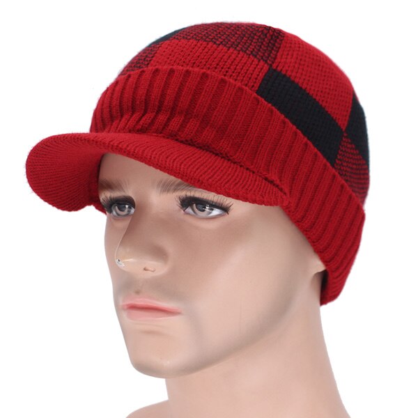 Skullies pipot miesten talvihatut miehille huivi neulottu hattu lippalakki naisten talvi pipo hattu uros homme gorro bonnet baseball lippalakit: Punainen hattu