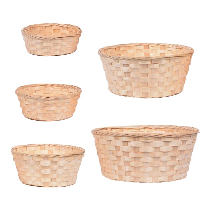 Práctico cesto redondo de mimbre, cestos tejidos de bambú para fruta, merienda, cesta para pan, cesto de almacenamiento, cesto