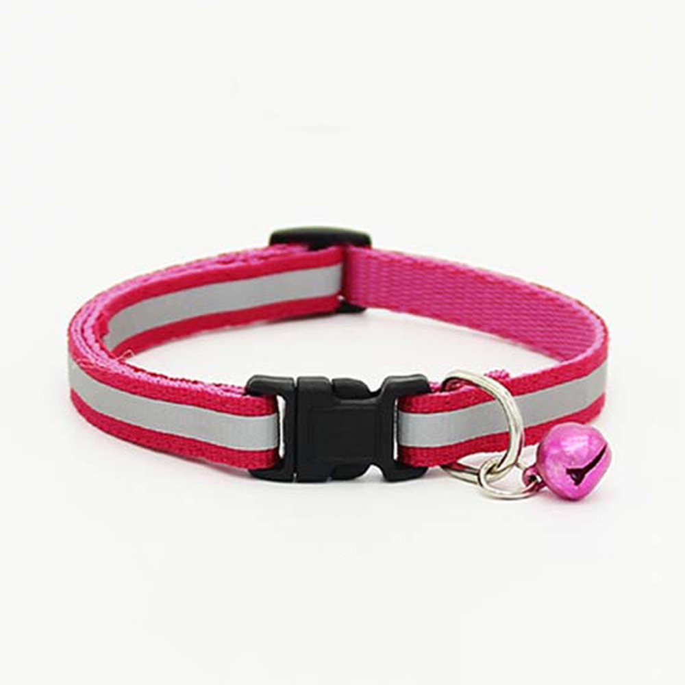 Pet Cat Dog Collar Nylon Strap Bell Reflective Collar Adjustable Collar Dog Puppy Necklace Pet Cat Safe Leash Accessories: Rose Red