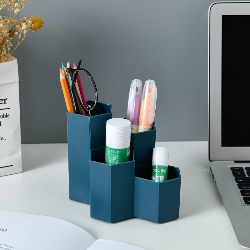 Home Office Pen Holder Storage Box Desk Accessories Stationery Organizer Storage Containers Student Hexagonal Pencil Box