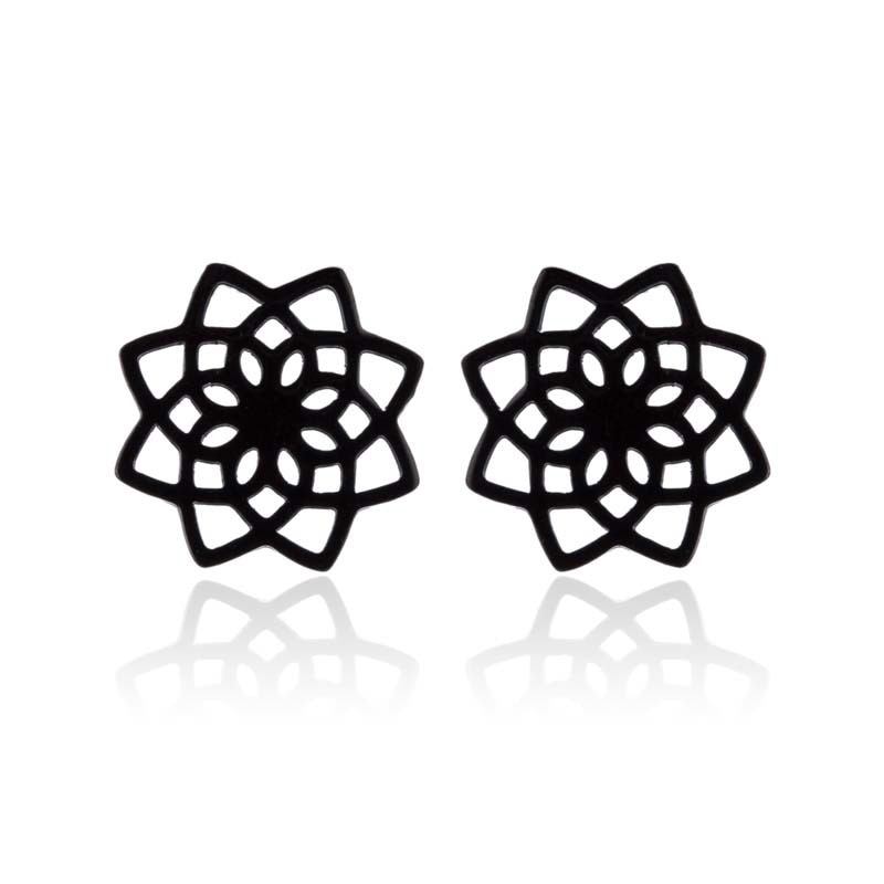 Rvs Leuke Zwarte Kleur Lotus Bloem Kleine Stud Oorbellen Charm Bloem Oorbellen voor Vrouwen Kids Jewelry