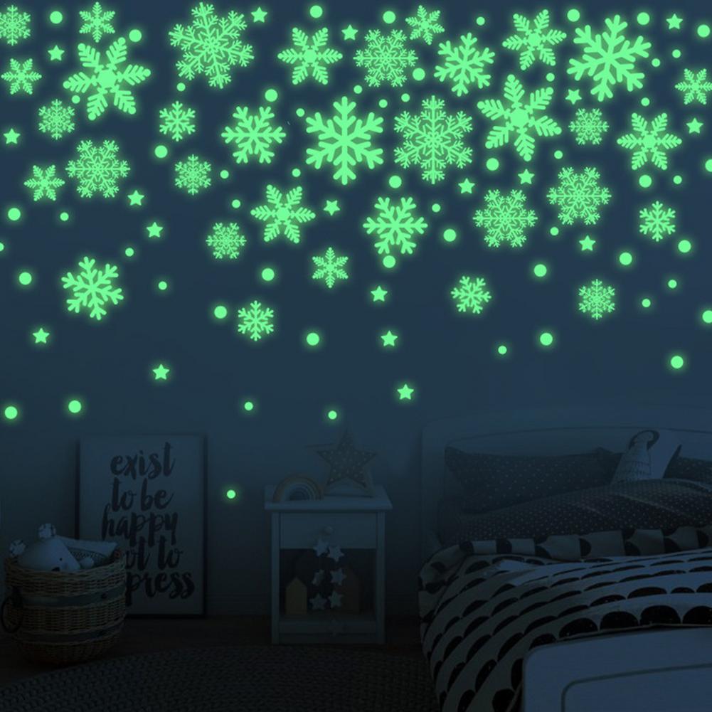 Glow In The Dark Sneeuwvlok Stickers Fluorescentie Sterren Vastklampt Decals Muur Raamdecoratie Kerst Thuis Bar Muursticker