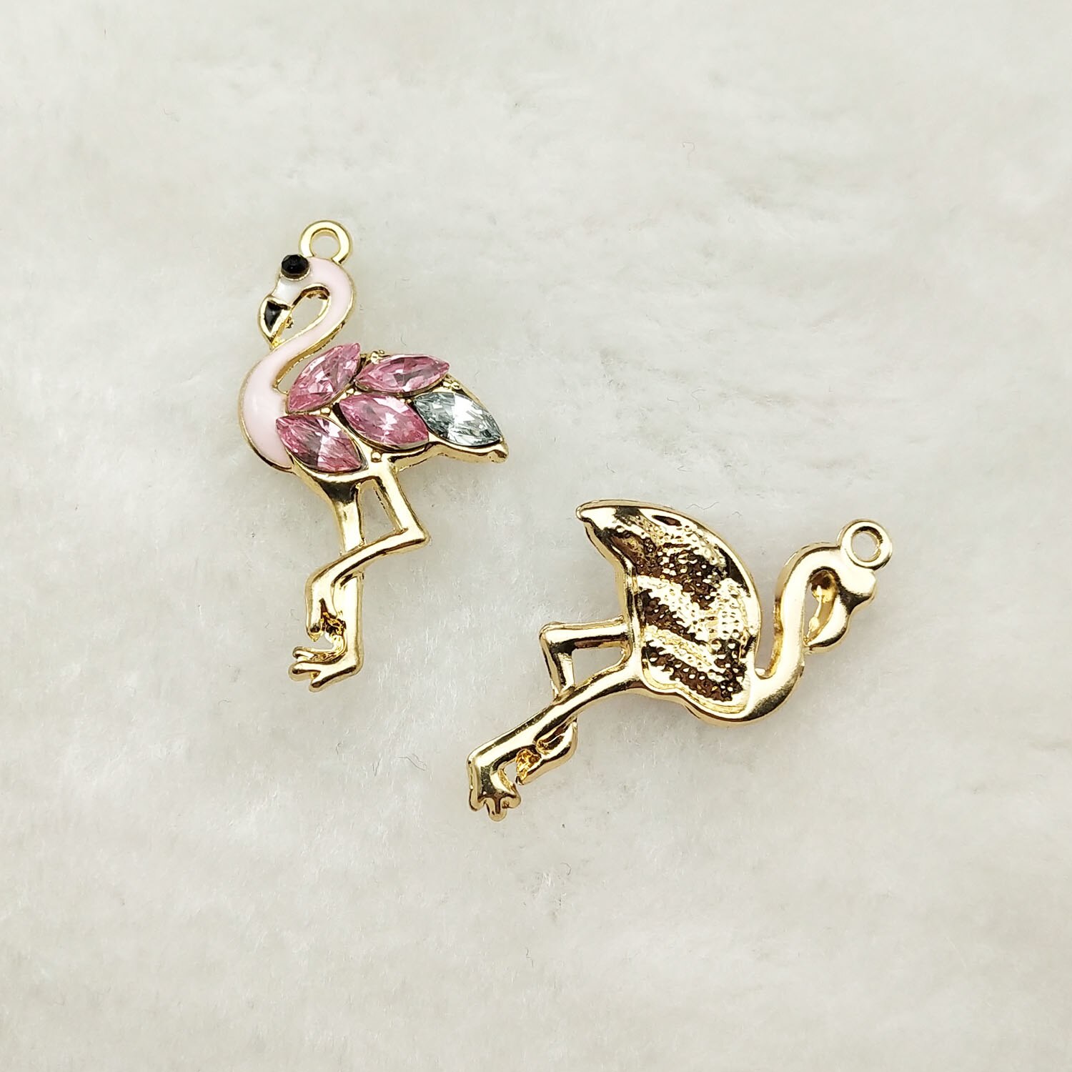10 stk krystal flamingo charme smykker tilbehør øreringe vedhæng armbånd halskæde charms zink legering diy finde 15 x 30mm