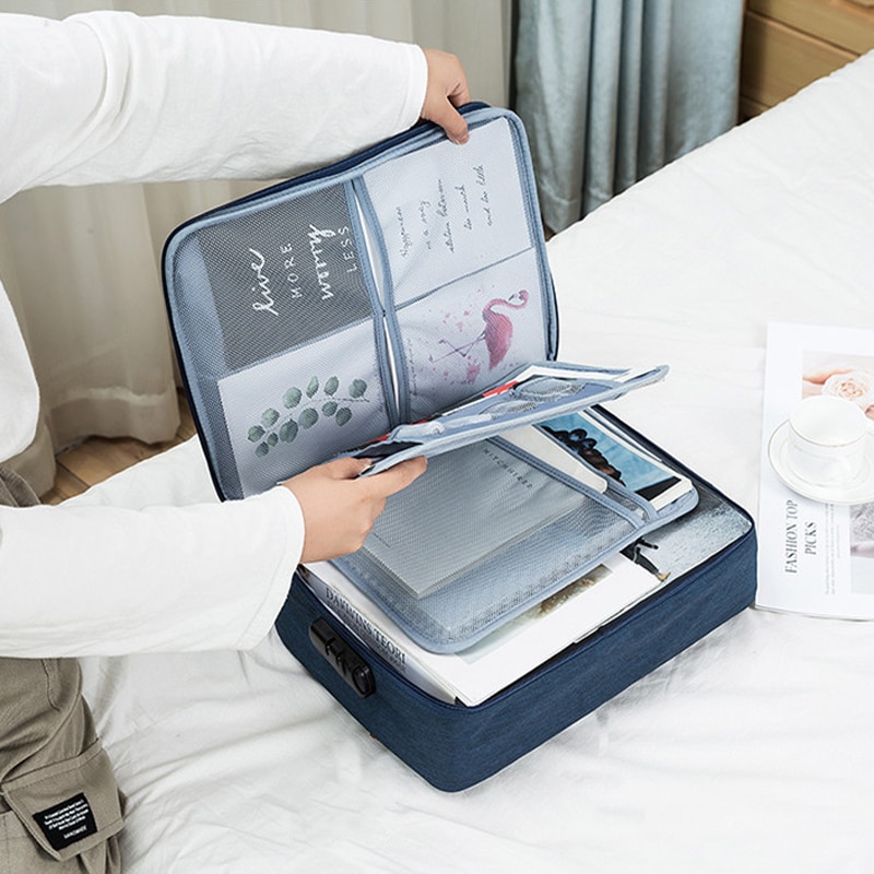 Bolsa multifunción de gran capacidad para billetes de documentos, certificado de poliéster, organizador de archivos para el hogar, archivador de viaje, papelería