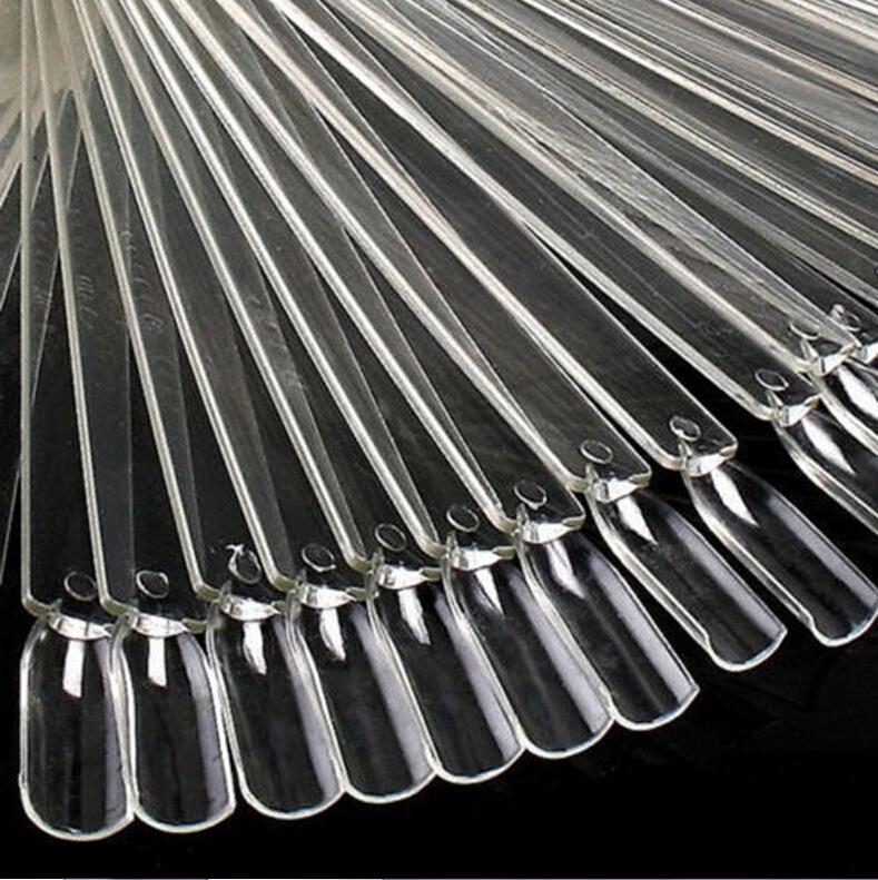50 Pcs/Lot White Transparent False Nail Art Tips Sticks Polish Display Fan Practice Tool Board Nails Tools