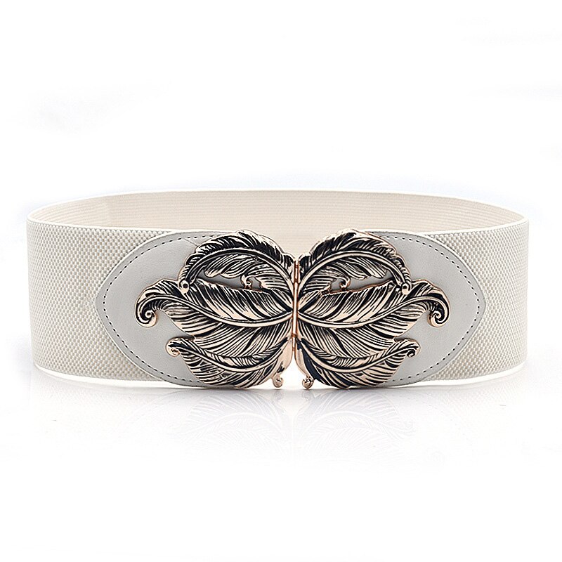 Suéter con hebilla de aleación para mujer, ropa de vestir, pretina decorativa, corsé Retro, cinturón elástico ancho: Blanco