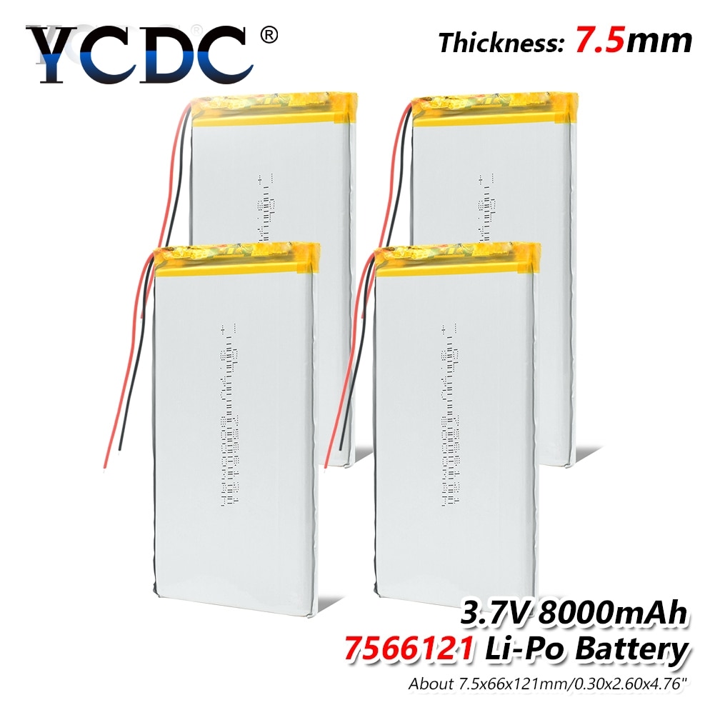 1/2/4pcs 3.7V 8000mAh Li-Po Rechargeable Battery 7566121 For Tablet DVD MID GPS, tablet, Vehicle Traveling Data recorder, E-book