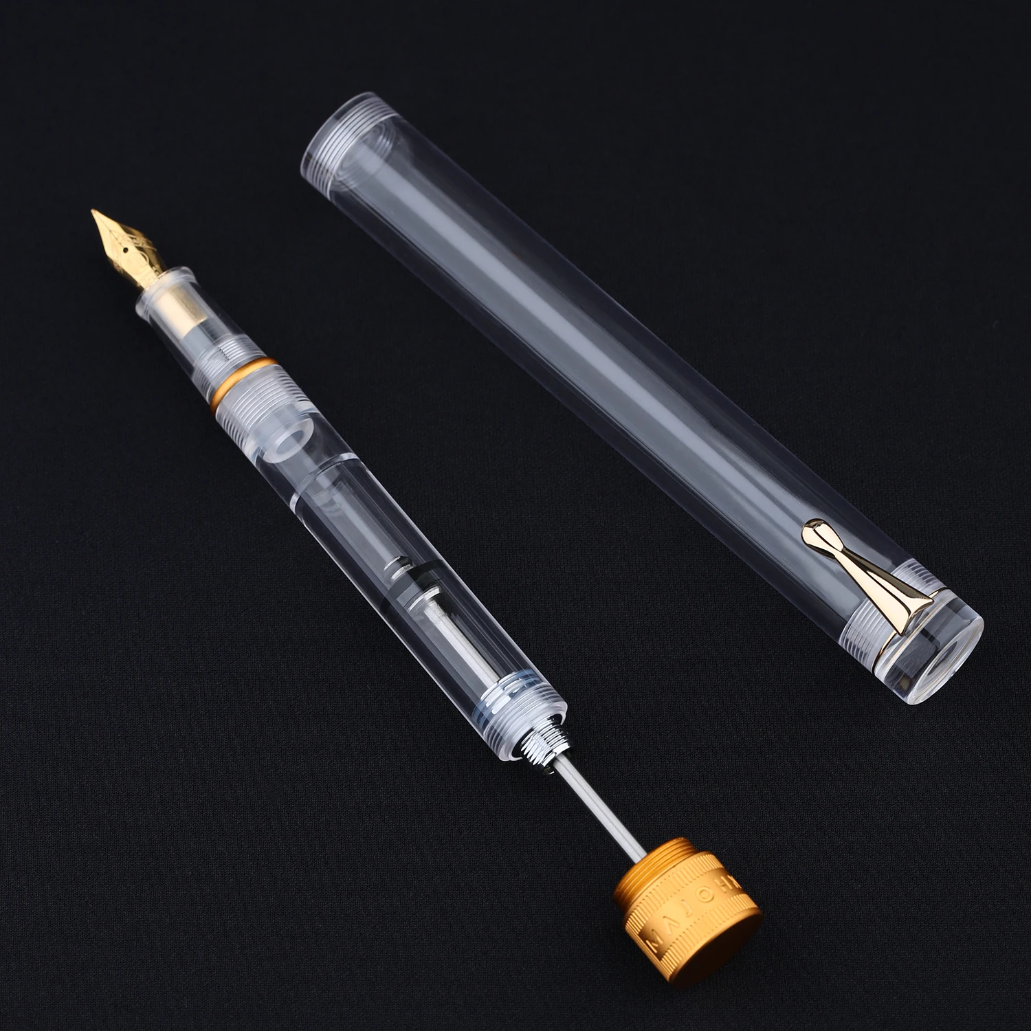 Majohn V1 Vacuum Filling Fountain Pen EF/F/M/ Bent Nib, Transparent Resin Golden/Silver Clip Demonstration Writing Pen