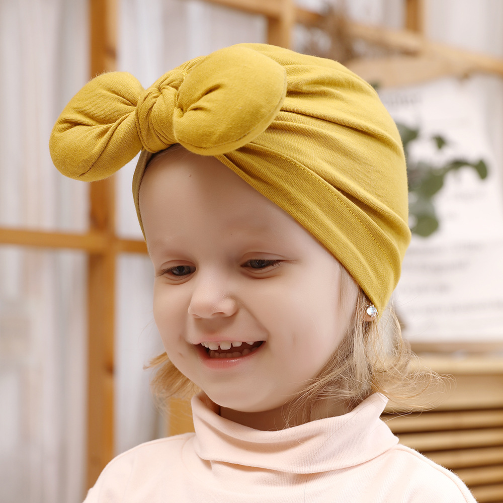 Baby Meisje Hoeden Baby Puur Katoen Strik Caps Kinderen Zachte Tulband Kids Headwrap Effen Kleur Mutsen Haaraccessoires