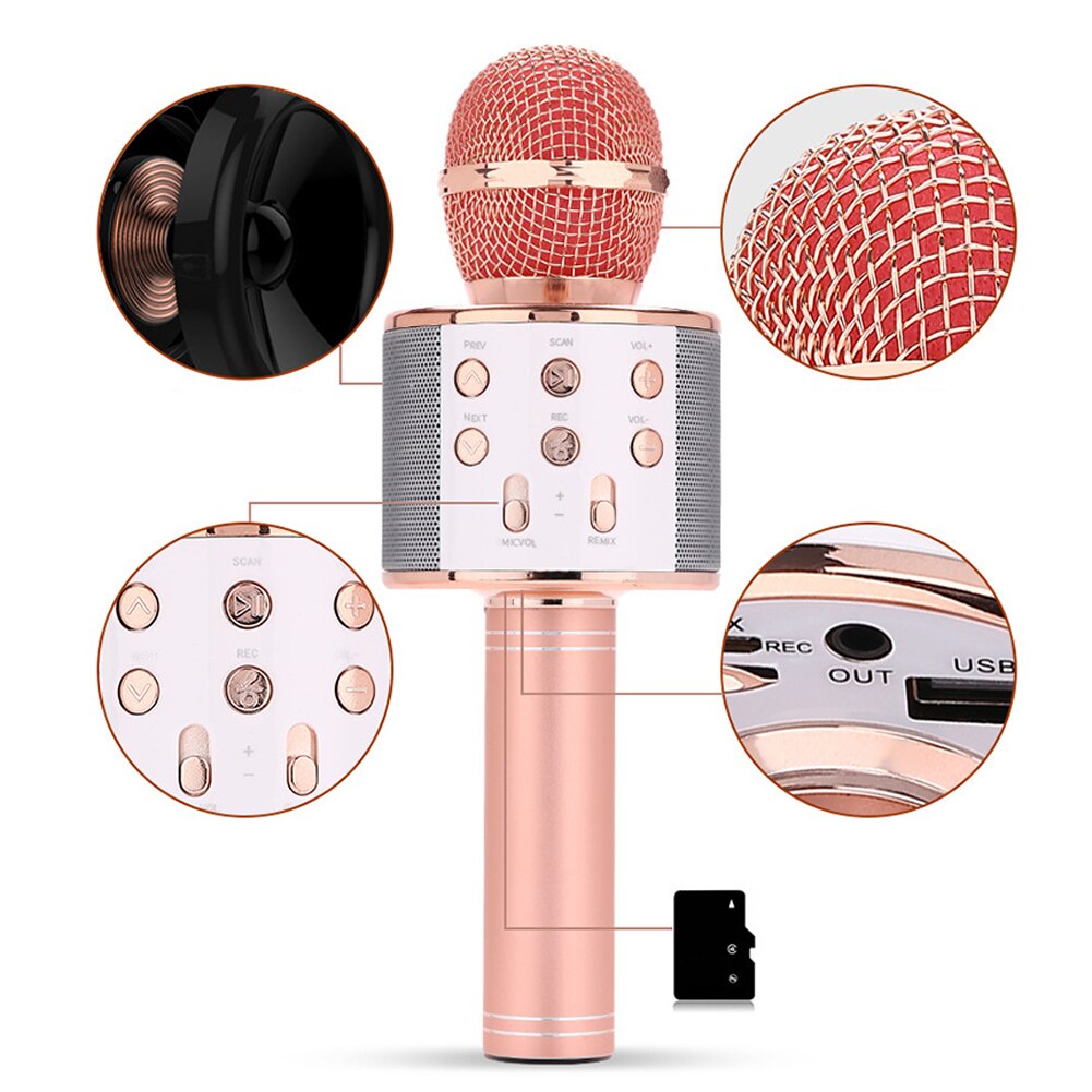 Micrófono inalámbrico con Bluetooth para Karaoke, altavoz , reproductor de mano, grabador para cantar para niños