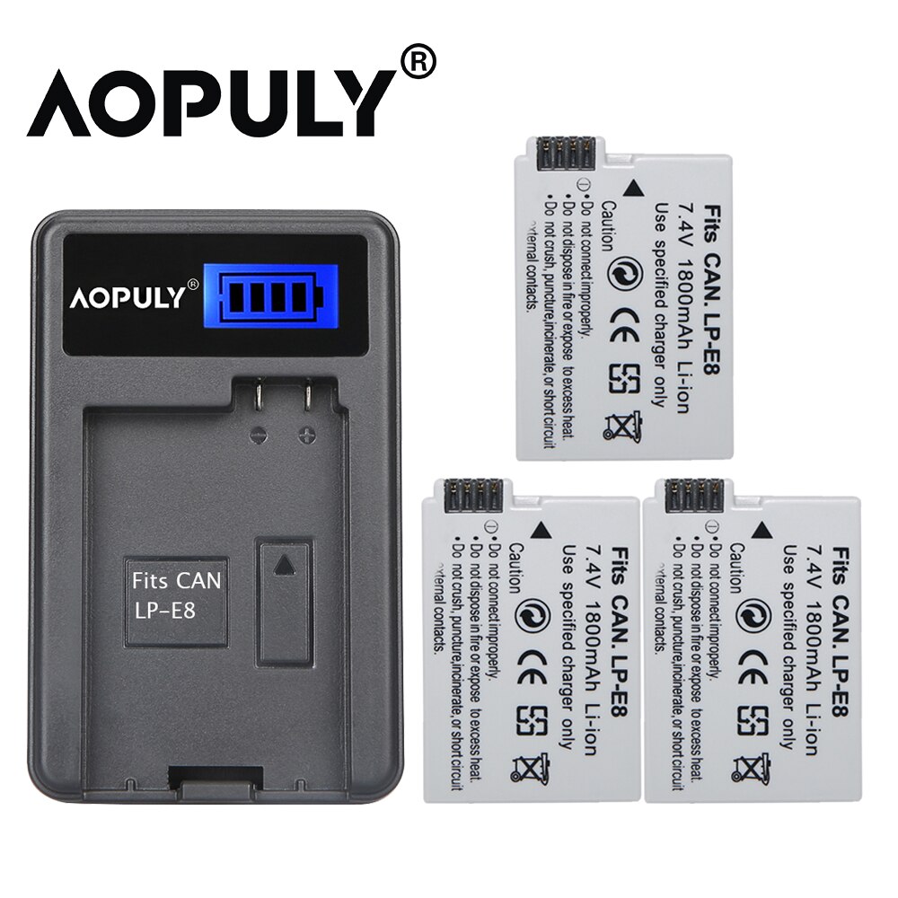 Batterie LPE8 LP E8 2000mAh, pour Canon EOS 550D 600D 650D 700D X4 X5 X6i, avec écran LCD et USB, double chargeur, LP-E8
