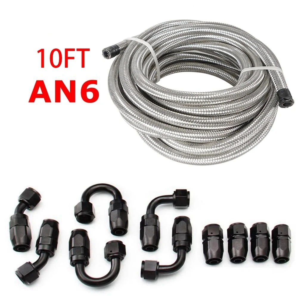 10ft An6/An8/An10 Olie Brandstof Fittingen Slang Einde 0 45 + 90 + 180 Graden Olie Adapter Kit Gevlochten Olie Brandstofslang Lijn 3M Zwart Met Klemmen: Lavendel