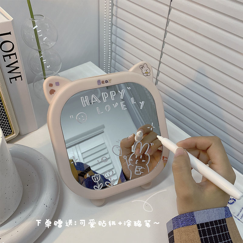Ins-Espejo de maquillaje con forma de oso para chica, accesorio decorativo para dormitorio de estudiantes, escritorio, princesa