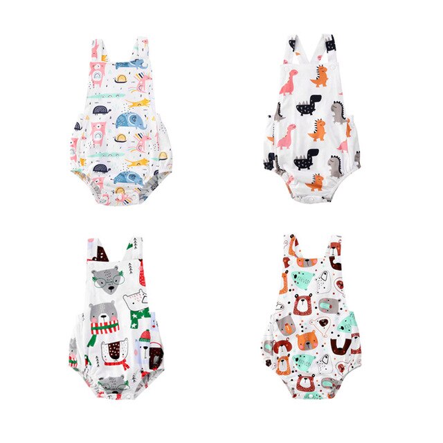 0-24m babybodys sommer neugeborenen babykleidung jungen mädchen tierdruck ärmelloser träger Overall süßer babybody