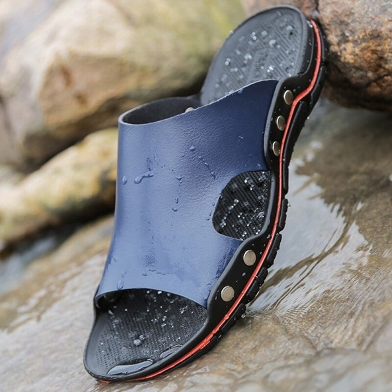 Hommes été pantoufle décontractée chaussures grande taille plage plat pantoufles sandales chaussures en plein air plage tongs chaussures de plage: West velvet blue / 10.5