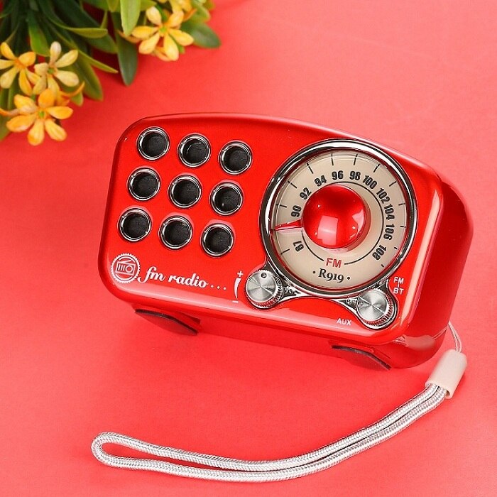 PRUNUS Portable rétro Radio AM FM USB radio récepteur bluetooth haut-parleur AUX TF MP3 téléphone lecteur de musique Radio Rechargeable: Red