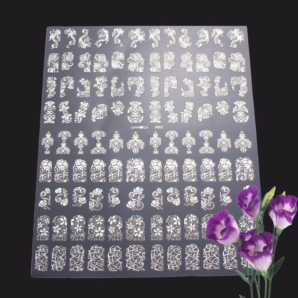 108Pcs 3D Diy Bloem Nail Art Stickers Bloem Water Transfer Nail Art Stickers Manicure Tips Decals Nail Art Decoraties: sliver