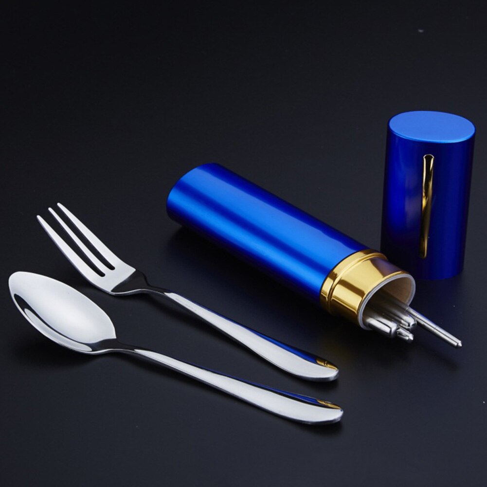 3PCS/Set Cutlery Set Travel Spoon Fork Tableware With Storage Case Hiking Sanitary Outdoor Picnic Chopsticks Stainless Steel: Blue