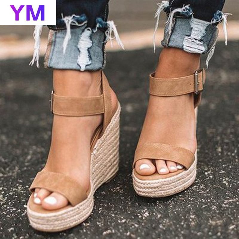 Sandalias romanas con plataforma y hebilla para mujer, cuñas, zapatos de verano,