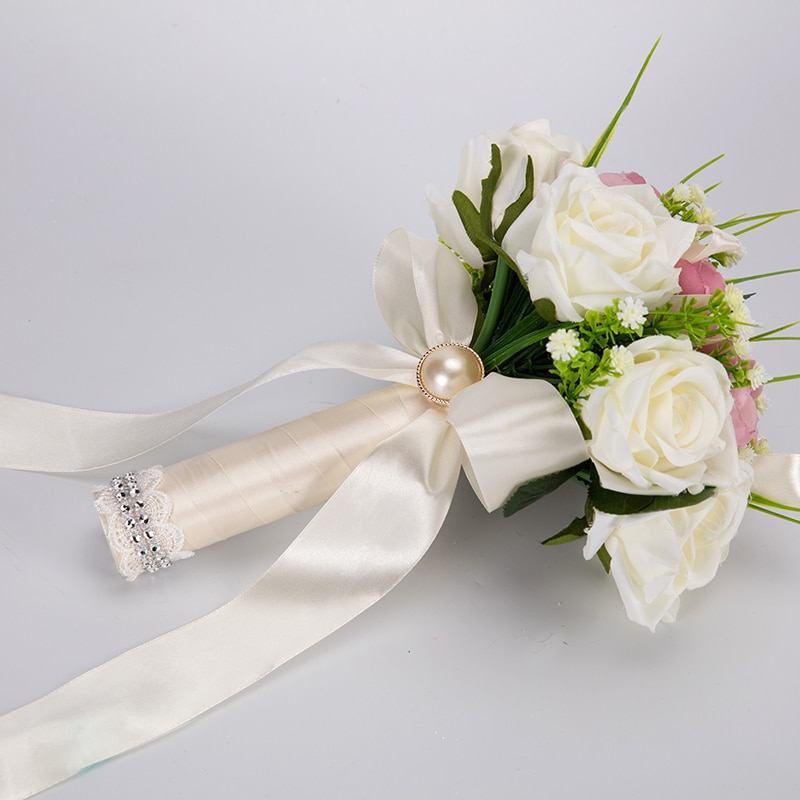 Artificial Wedding Flowers Wedding Bouquets For Brides Handmade 7 Colors Bridal Bouquets with Ribbon Buque de noiva