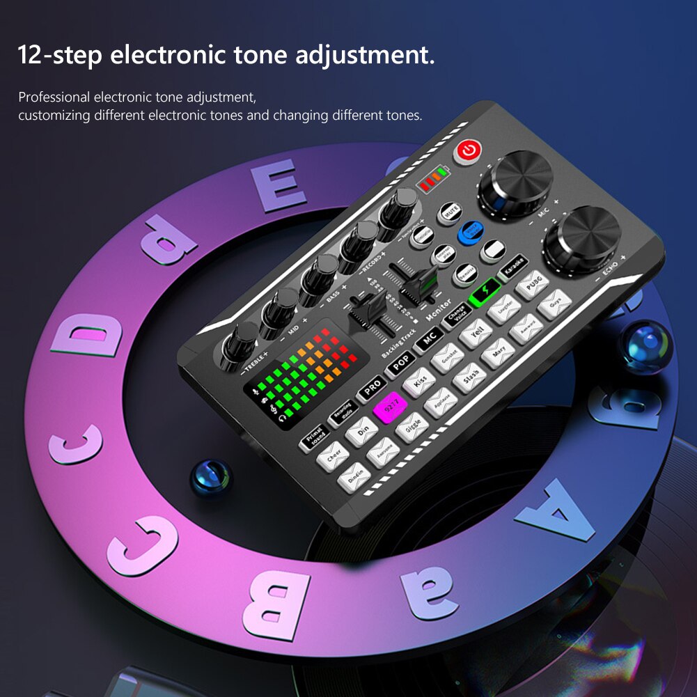 F998 Multi-functional Sound Card 16 Sound Effects Noise Reduction Audio Mixer For Phone PC Computer Studio Record Voice Mixing