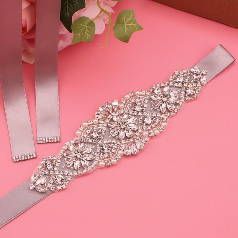 Kristall Hochzeit Gürtel Satin- Strass Party Kleid Gürtel Braut Band Gürtel Brautjungfer Hochzeit Zubehör: dunkel grau