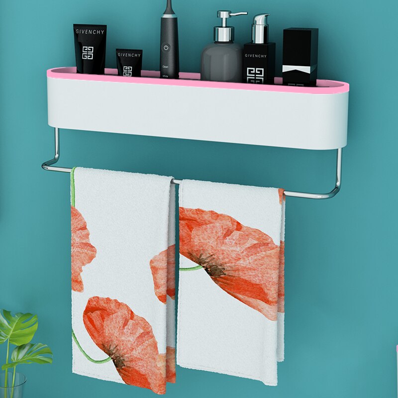 ONEUP Wall Bathroom Shelf Shampoo Cosmetic Shower Shelf Drainage Storage Rack Home WC Bathroom Accessories Towel Storage Rack: Pink towel bar